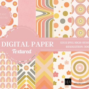 Retro Digital Papers, Retro Scrapbook Paper, Retro Backgrounds, Retro Patterns, Commercial Use, Boho Digital paper, Groovy Digital Paper