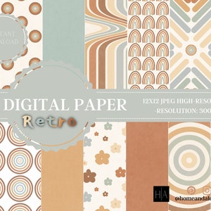 Retro Digital Papers, Retro Scrapbook Paper, Retro Backgrounds, Retro Patterns, Commercial Use, Boho Digital Paper, Groovy Digital Paper
