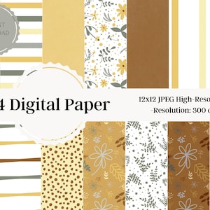 Boho Digital Paper, Boho Pattern, Boho Scrapbook Paper, Neutral Spring Digital Paper, Floral Digital Paper, Digital Paper, Digital Prints