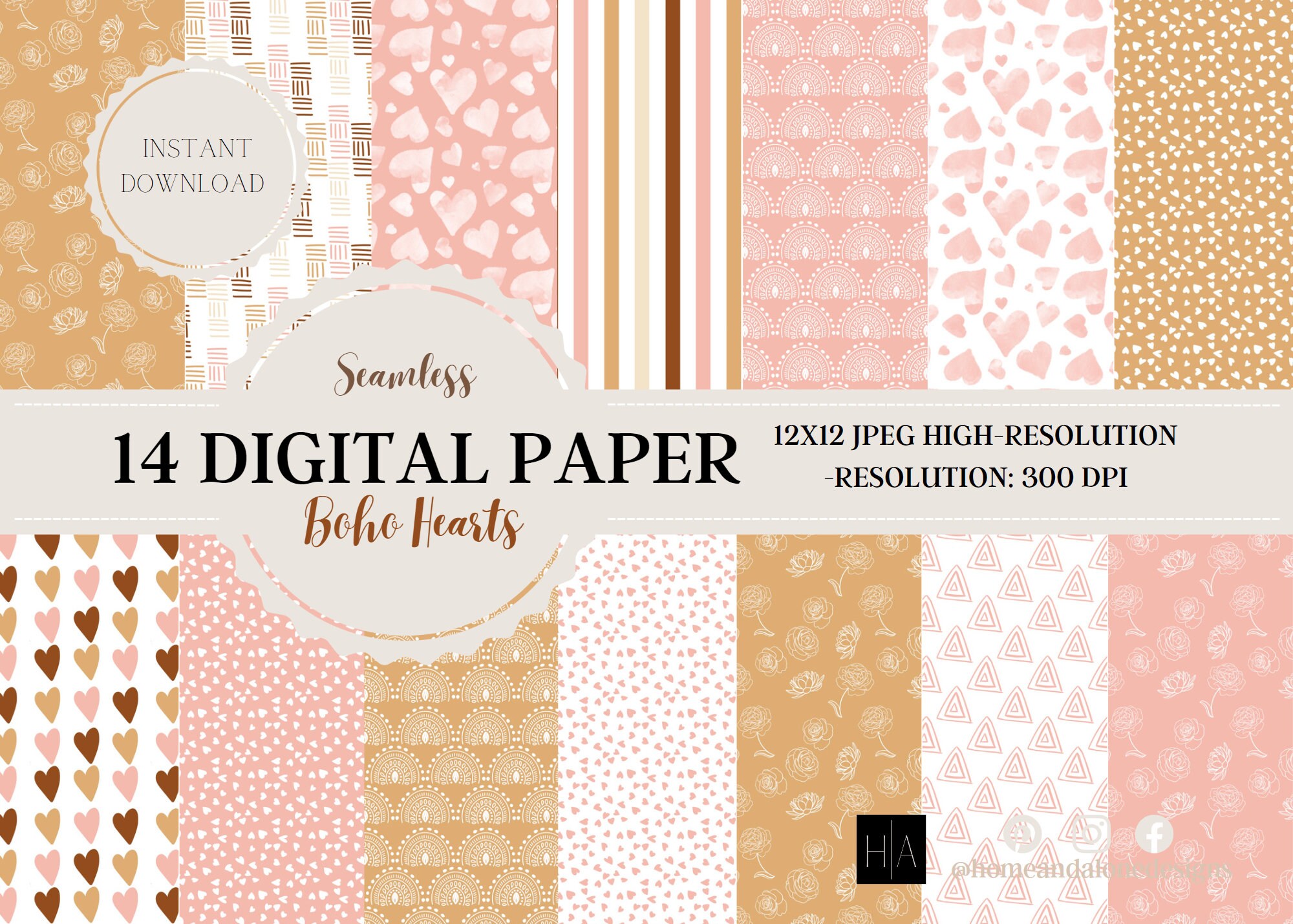56 Hearts Digital Papers, Hearts Scrapbook Paper, Hearts Day