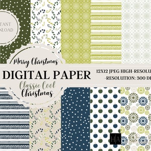 14 Christmas Digital Papers, Christmas Scrapbook Paper, Backgrounds, Christmas Patterns, Commercial Use Digital, Christmas Digital Paper,