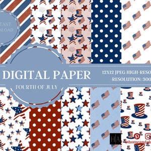Digital Papers, Patriotic Scrapbook Paper, Patriotic Backgrounds, Patriotic Digital Paper , Commercial Use, Red White and Blue Paper
