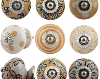 MUSTARD DOOR KNOBS Ceramic Vintage Cupboard Handles Drawer Pulls Wardrobe  Handmade Upcycling Furniture Great Quality Dark Yellow Assorted