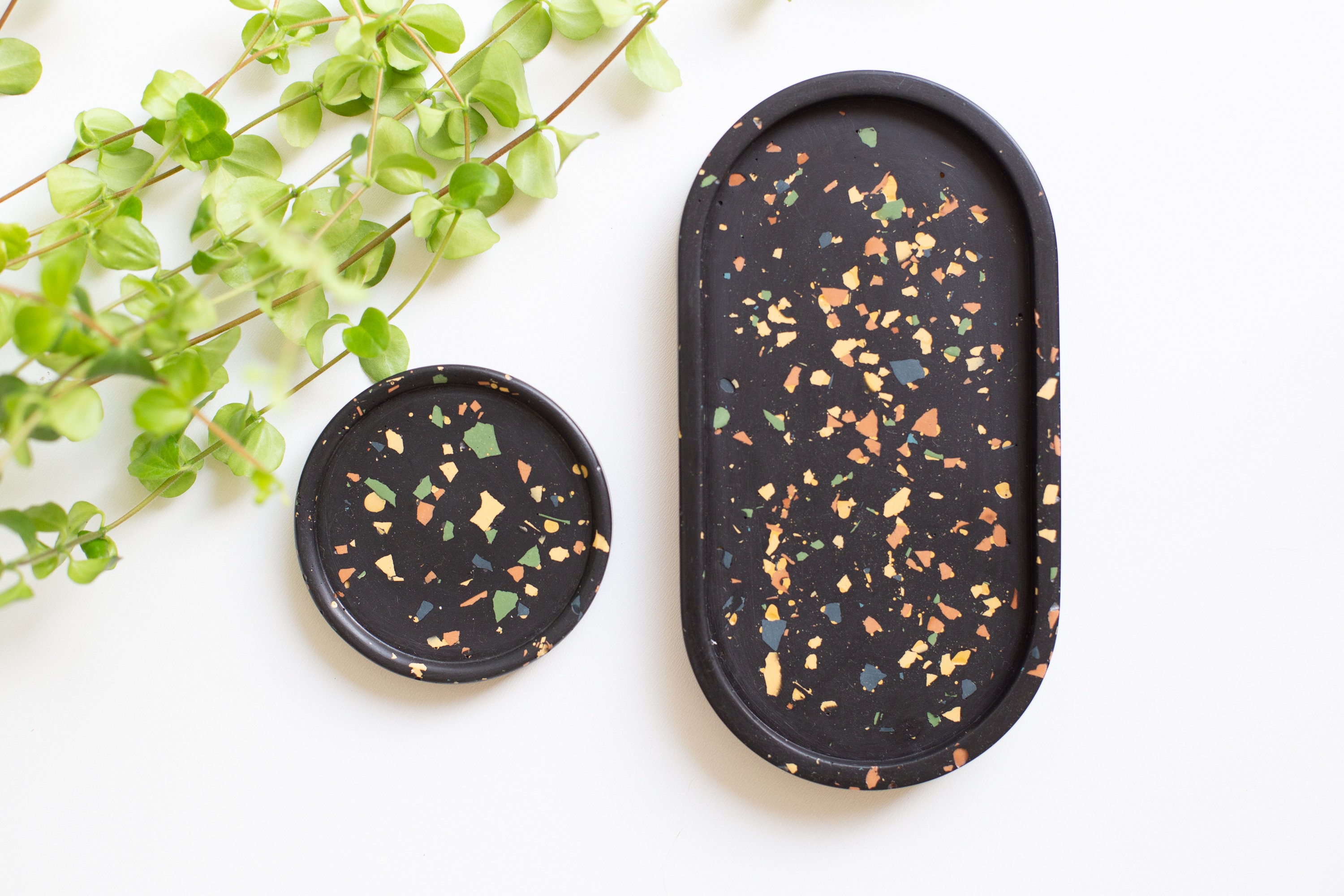 Ensemble de Deux Coupelles en Terrazzo - Vide Poche Noir Plateau Bibelots Décoration Bohème Rangemen