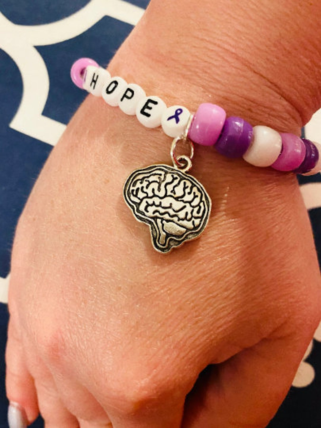 Brain Charm Hope Bracelet Chiari Malformation Purple Bead Awareness ...