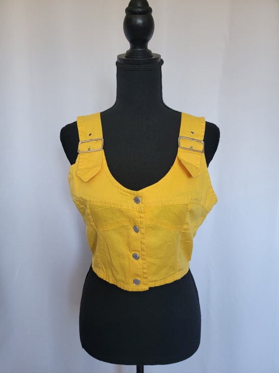 Vintage Gitano yellow button up crop top