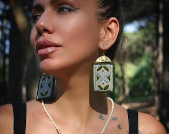Persian Embroidered Jewelry Set: Handmade Brass & Cotton, Made in Turkey