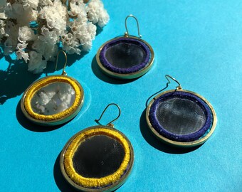 circular mirror earrings,hand embroidered,persian earrings