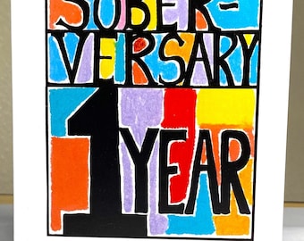 1 YEAR, One Year, Sobriety Card, AA, Alcoholics Anonymous, Clean & Sober, Soberversary, Anniversary