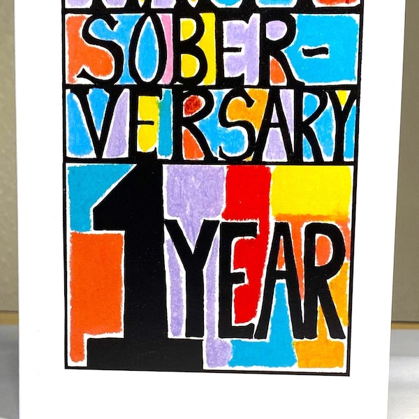 1 YEAR, One Year, Sobriety Card, AA, Alcoholics Anonymous, Clean & Sober, Soberversary, Anniversary