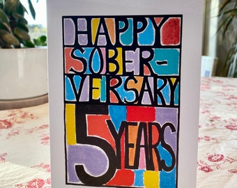 5 YEARS, Five Years Sober, Sobriety Card, AA, Alcoholics Anonymous, Clean & Sober, Soberversary, Anniversary