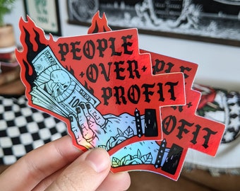 PROFITS DONATED People Over Profit Holographic Sticker