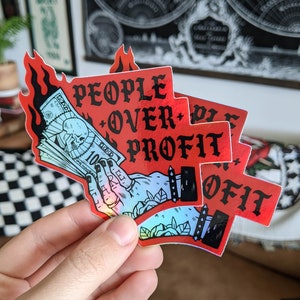 PROFITS DONATED People Over Profit Holographic Sticker