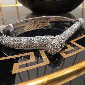 Pulsera de oro macizo de 14 quilates y 18 quilates con diamantes naturales auténticos: joyería fina con cierre de seguridad
