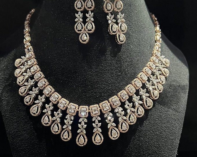 Featured listing image: Real Natural Diamond Necklace Set | 14K or 18K Solid Gold | Fine Jewelry for Women | Elegant Gift | Handmade Gold Diamond Set