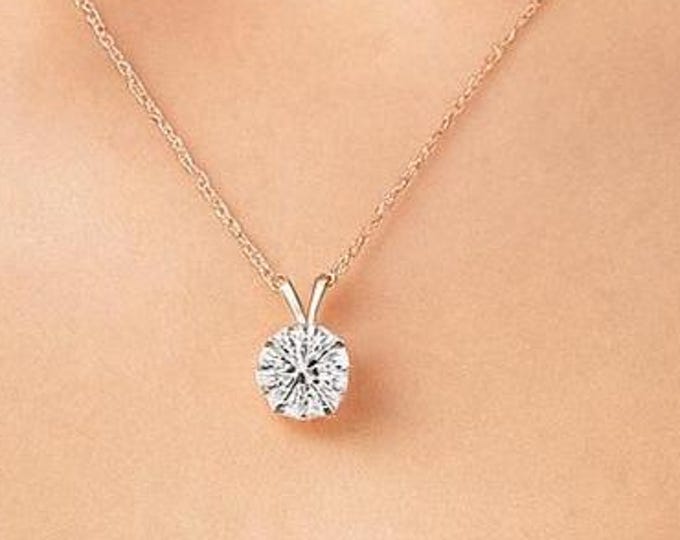 Featured listing image: Solid Gold Solitaire Pendant • Natural Diamond Pendant • 14k/18k Real Gold • Dainty Minimalist Jewelry •  Birthstone Jewelry Gift for Her