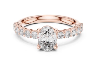 Oval Cut Diamond Engagement Ring, 14K 18K Solid Gold, IGI Certified Bridal Ring