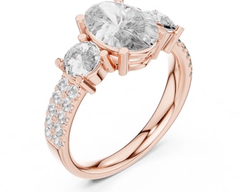 Oval Cut Diamond Engagement Ring | IGI Certified Three Stone Halo Gold Ring