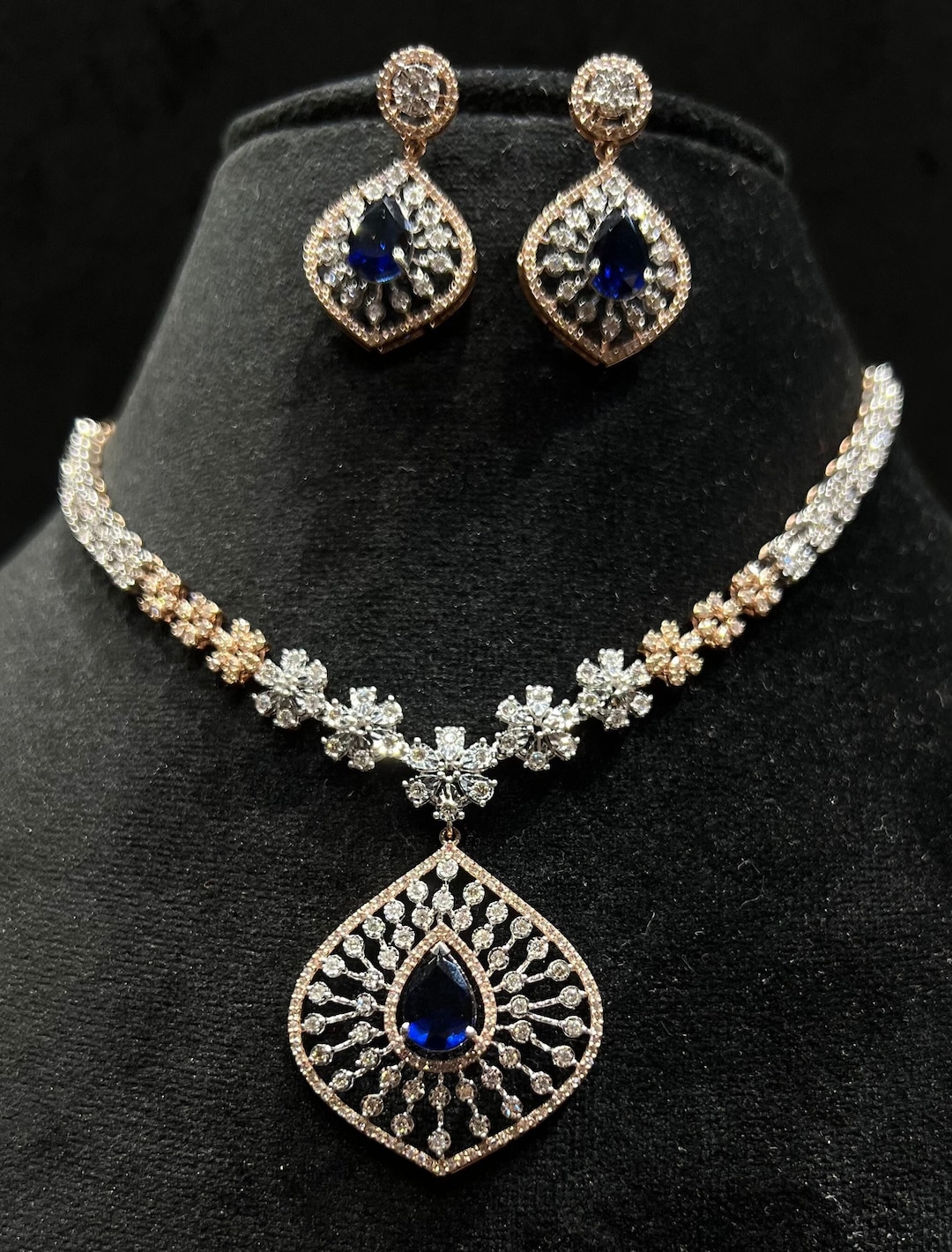 Bridal Diamond Necklace With Earrings: 14K Gold Wedding Jewelry Set  Canada - Main Image