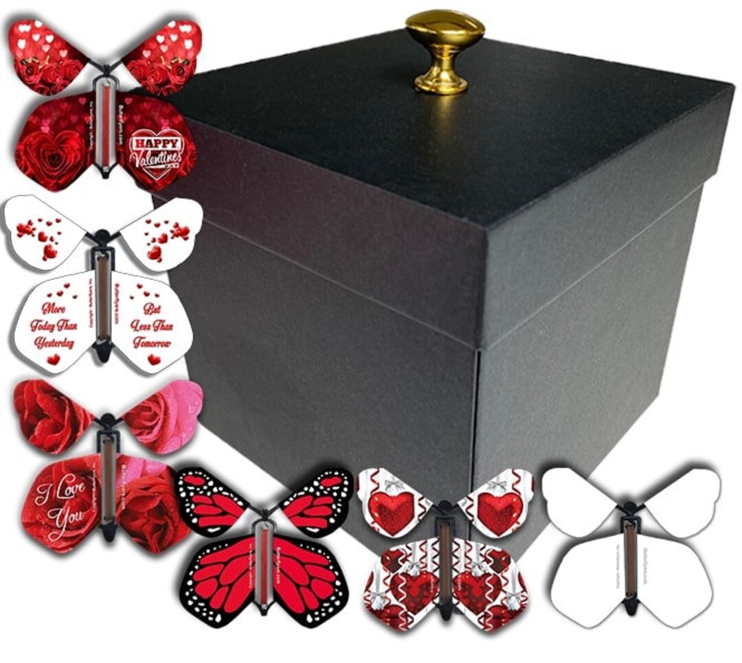 BLACK Valentines Day Exploding Butterfly Box With Flying Butterflies - Etsy