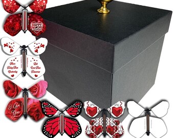BLACK Valentines Day Exploding Butterfly Box With Flying Butterflies