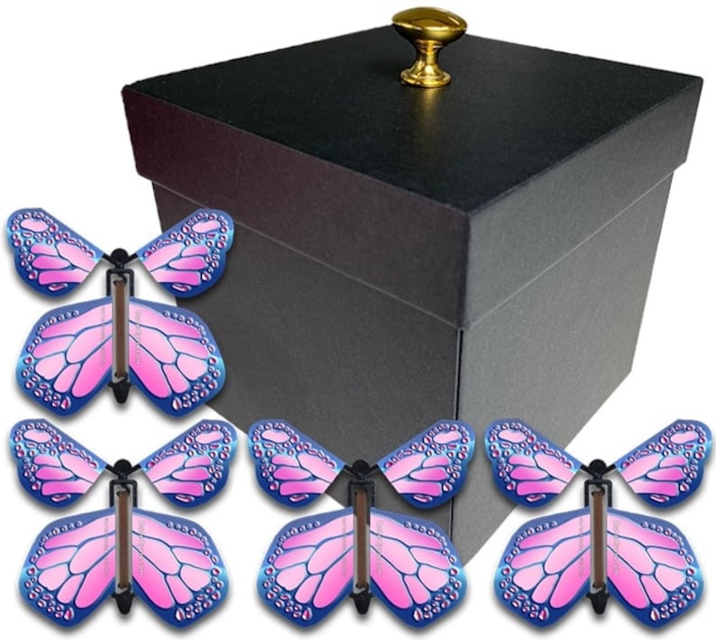 Black Exploding Butterfly Box With Gender Reveal Flying Butterflies Etsy