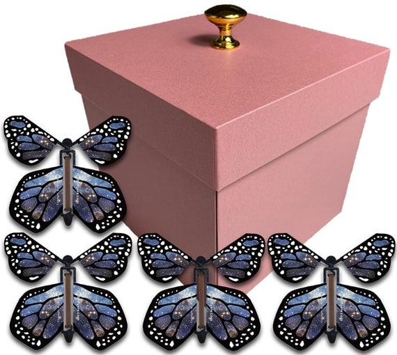 Pink Exploding Butterfly Box With Monarch Flying Butterflies 