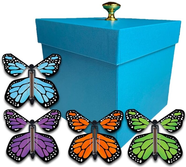 Blue Exploding Butterfly Box With Monarch Flying Butterflies Etsy