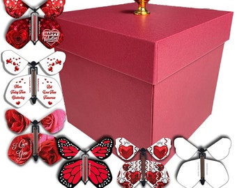 RED Valentines Day Exploding Butterfly Box With Flying Butterflies