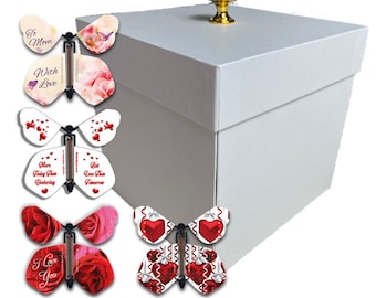 White Mother's Day Exploding Butterfly Box With Flying Butterflies