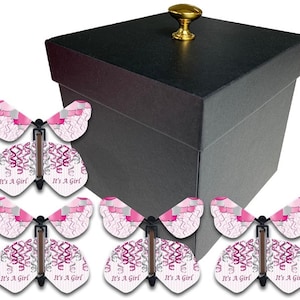Black Exploding Butterfly Box With Gender Reveal Flying Butterflies - Etsy