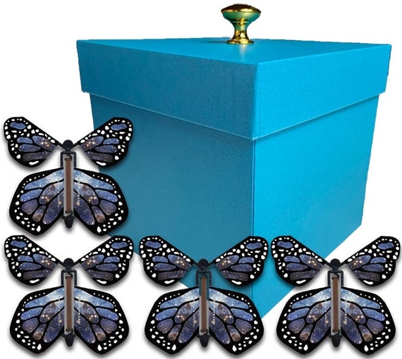 Blue Exploding Butterfly Box With Monarch Flying Butterflies 