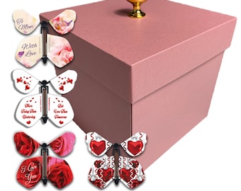 Pink Mother's Day Exploding Butterfly Box With Flying Butterflies