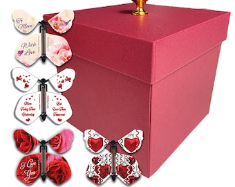 Red Mother's Day Exploding Butterfly Box With Flying Butterflies