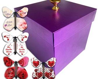 Purple Mother's Day Exploding Butterfly Box With Flying Butterflies