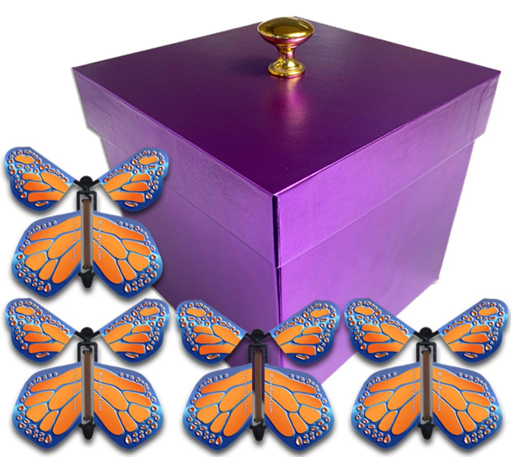 Purple Exploding Butterfly Box With Monarch Flying Butterflies - Etsy