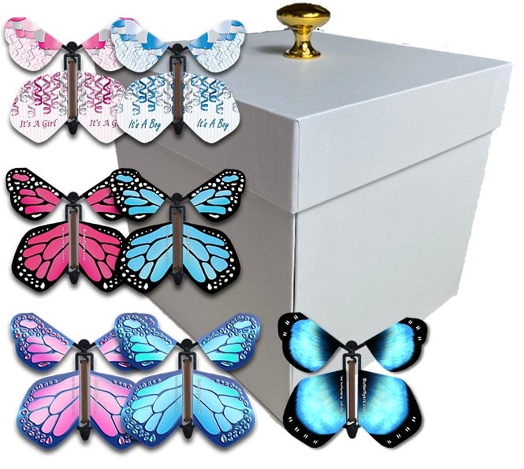 Yellow Birthday Exploding Butterfly Box with Wind Up Flying Butterflies Birthday Rainbows Flying Butterfly x 4 by Butterflyers