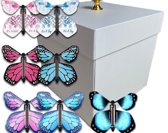 Gender Reveal White Exploding Gift Box With Flying Butterflies