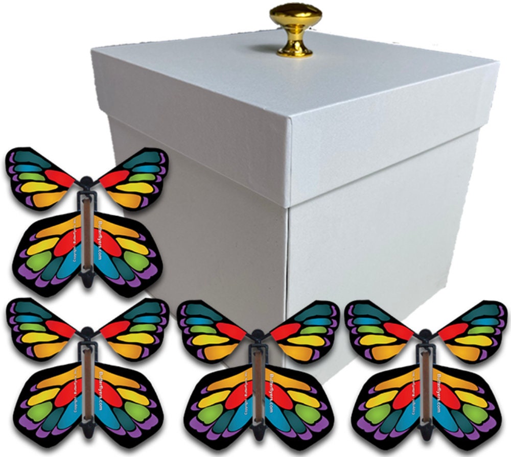 White Exploding Butterfly Box With Monarch Flying Butterflies 