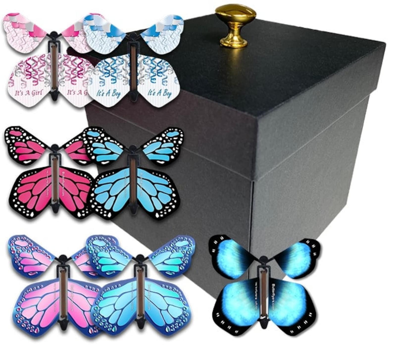 Black Exploding Butterfly Box With Gender Reveal Flying Butterflies - Etsy
