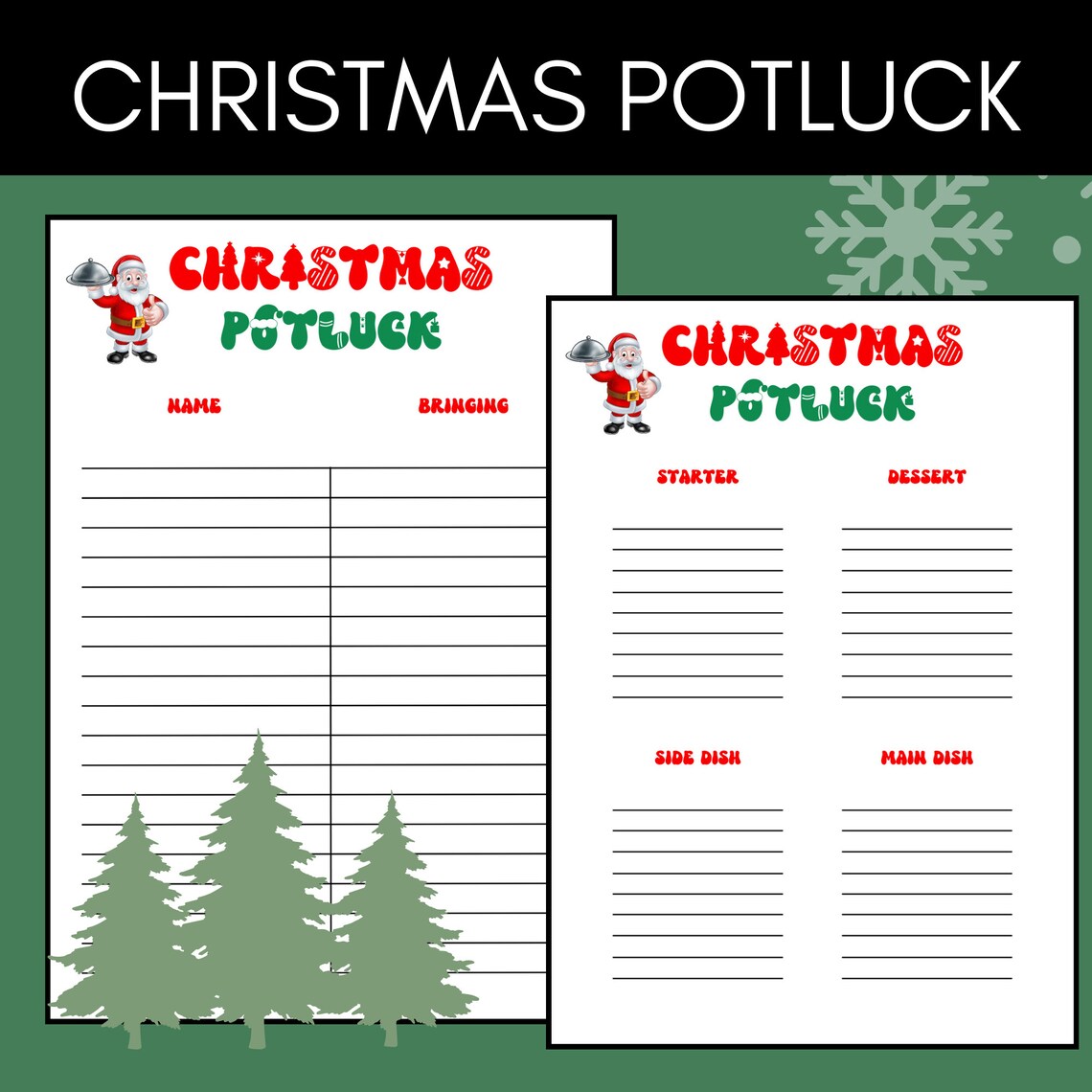 Christmas Potluck Sign up Sheet, Potluck, Printable Sign up Sheet 