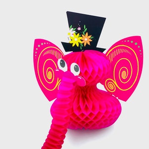 1970 "Jumbo" Divertente Elephant Paper Birthday Decoration Paper Fold Open Stand 30cm Oldskool Nuovo vecchio stock
