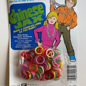 CHINESE JAX JACKS Gordy International Vintage 1980 collectible toy Hong Kong 5 1/2 x 7 1/2 Rings Bracelet Necklace Decoration New old stock