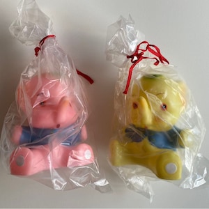ELEFANT QUIETSCHTIER 2er Set Pink und Gelb Vintage 70er Jahre Sammlerstück Neuer alter Lagerbestand