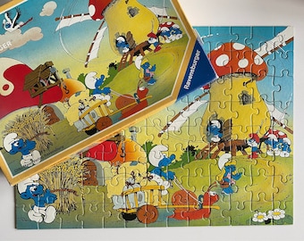 RAVENSBURGER SMURFS PUZZLE At the mill 1983 100 pieces Vintage collectible 80s toy Peyo Belgium