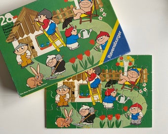 MAINZELMANNCHEN  JIGSAW PUZZLE Ravensburger Wood Vintage 70s collectible toy 28 pieces Otto Maier Benelux Cartoon Commercial German Zdf