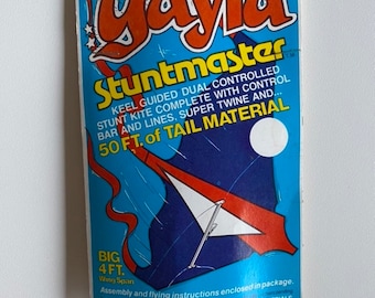 GAYLA STUNTMASTER KITE 1977 Vintage 70s collectible toy Keel guided stunt kite 50 ft. Tail material 4 ft. Wing span No 337 New old stock