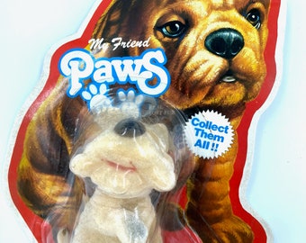 MY FRIEND PAWS 80s Dog figure Soft Furry Friend New old stock Vintage toy