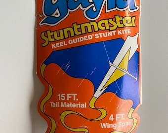GAYLA STUNTMASTER KITE 1979 Vintage 70s collectible toy Keel guided dual controlled stunt kite 15 ft. Tail material 4 ft. Wing span No 337