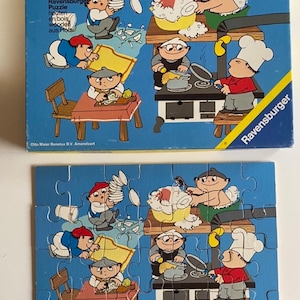 MAINZELMANNCHEN  JIGSAW PUZZLE Ravensburger Wood Vintage 70s collectible toy 28 pieces Otto Maier Benelux Cartoon Commercial German Zdf